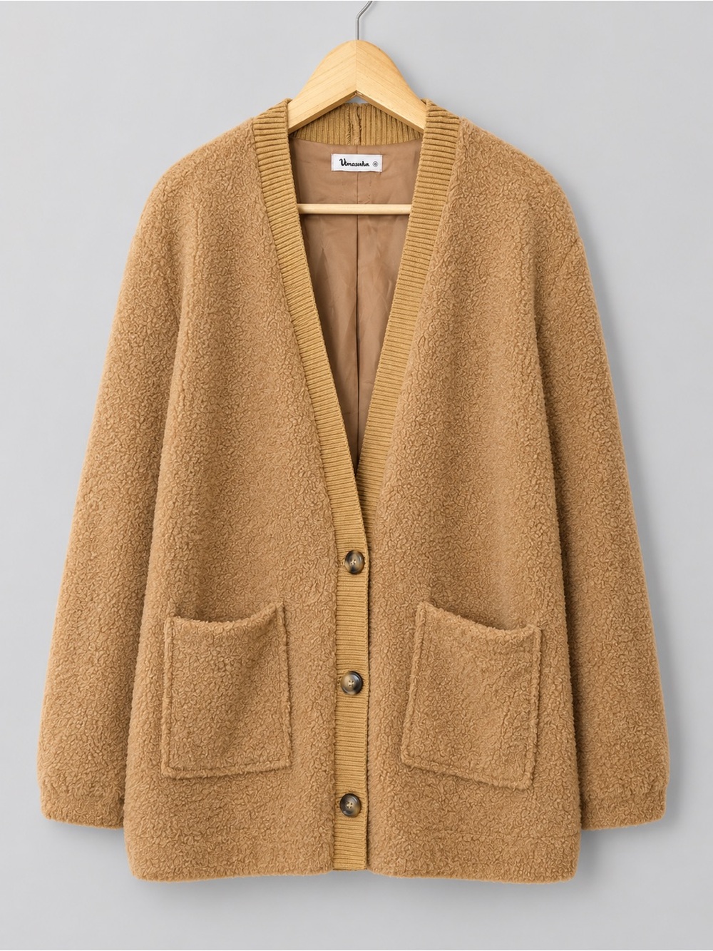 Vernacular Teddy Fleece Cardigan Jacket Camel Cozy Sherpa Button Front